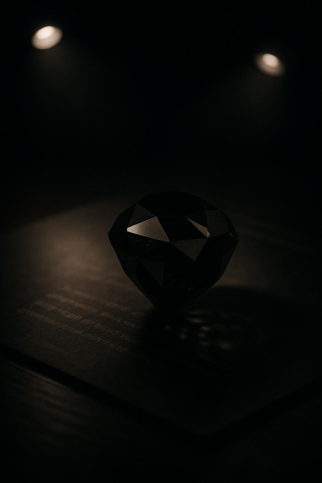 La pierre noire brillante dans la pénombre.